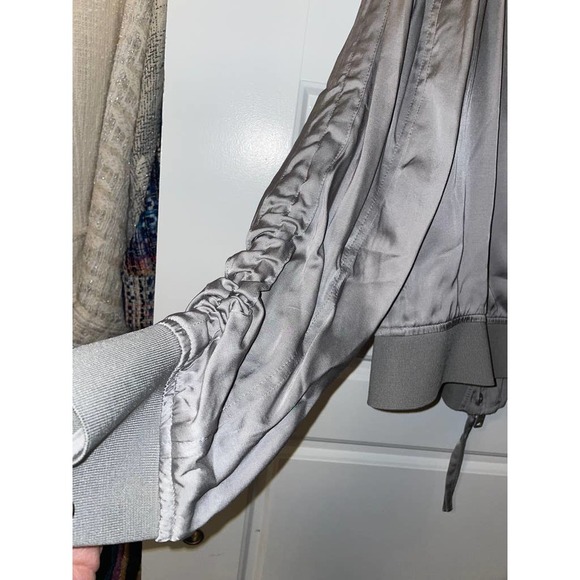 NWT All Saints Ellis ruched-sleeve Bomber Jacket Silver Grey Women Size Large - Picture 6 of 6